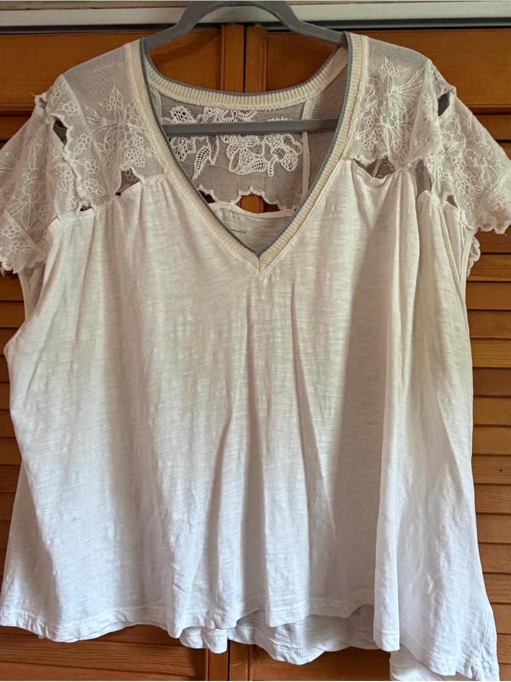 Anthropologie White Lace Mesh V Neck Top XL